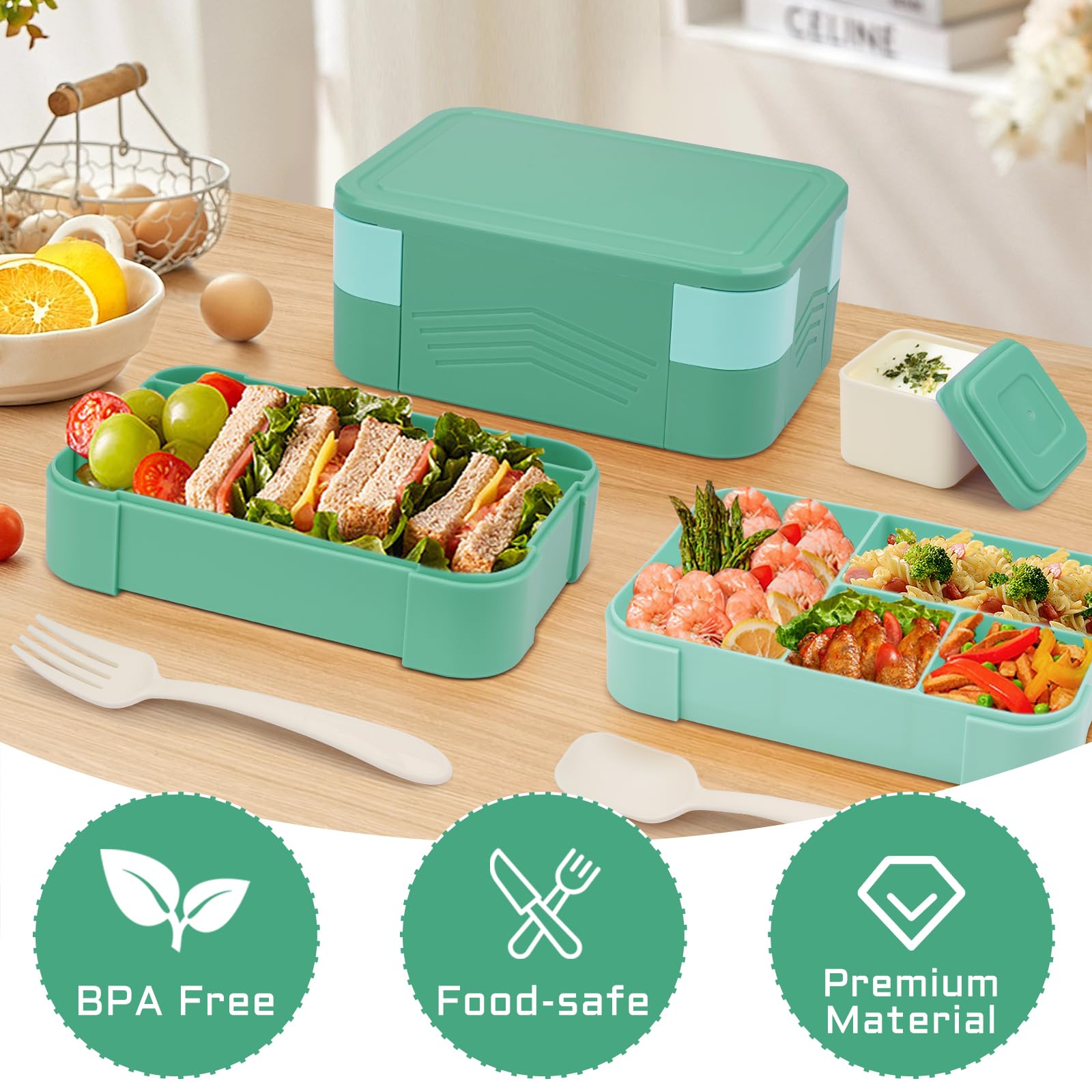 Kinsho Bento Box Viola 2 Pezzi | Contenitore Pranzo A Prova Di Perdite Per Bambini E Adulti | Con Posate E Scomparti, Senza BPA - 2