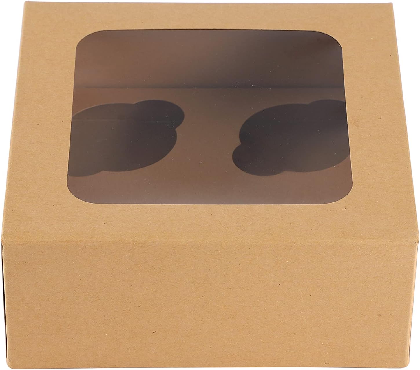 Komonee 25 x Cupcake Boxes Kraft Brown Holds 4 Single Fairy Cake With Clear Window Cardboard Packaging Box Baking Kids Muffins Cookies Weddings - Image 3
