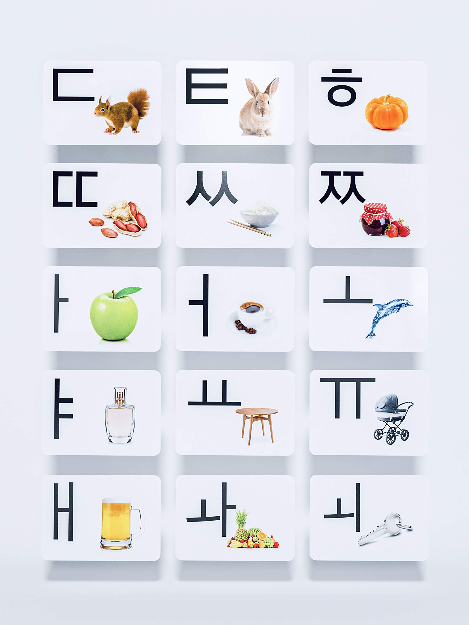 Korean Alphabet Hangul Flash Cards for Learning (41 Glossy Laminated Cards) with Pictures