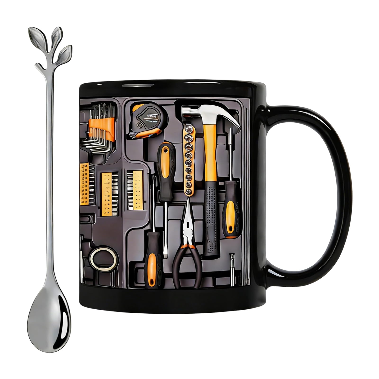 MALSSE Ceramic Drinking Vessel Toolbox Pattern Nonslip Bottom for Spills and Fun Entertainment At Gatherings Toolbox Mugs