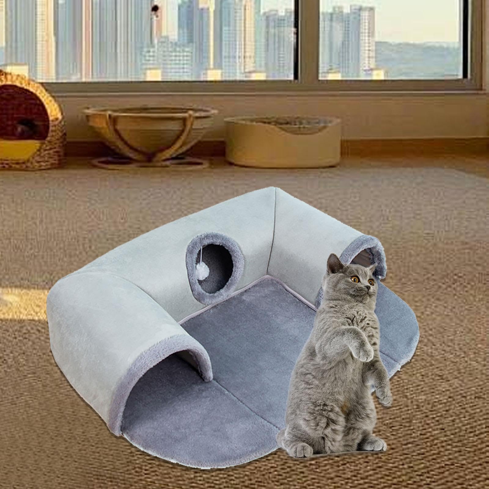Tunnel de Jeu pour Chat, Tapis de Jeu, Lit pour Furet et Lapin, Tunnel, Exercice, Tubes en Forme de U pour Chat, Jouet pour Lapins et Chats Domestique, Grand