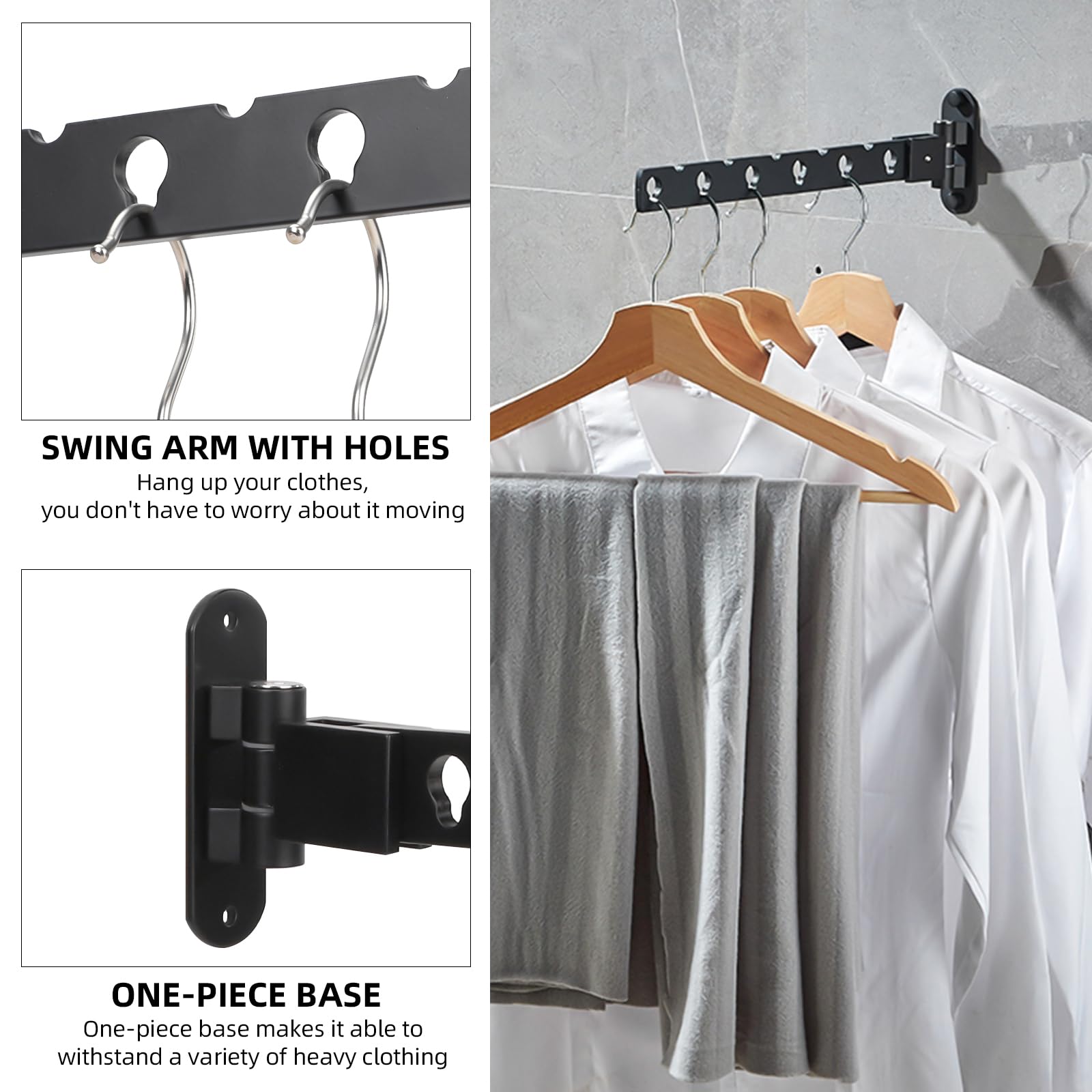 HaiFanWJ 2 Pack Wall Mount Coat Hanger Drying Rack Foldable Matte Black Drying Organizer Rack Aluminium Folding Drying Rack Clothing Indoor Wall Mounted Hanger Space Saver for Laundry Room Bedroom