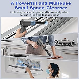 JYNSROU Car Vacuum Portable Cordless with 16000PA Ultra Suction 4-in-1 Foldable Air Duster & Brushless Motor Rechargeable Handheld Vacuum for Pet Hair, Car Seats, Home & Office Cleaning