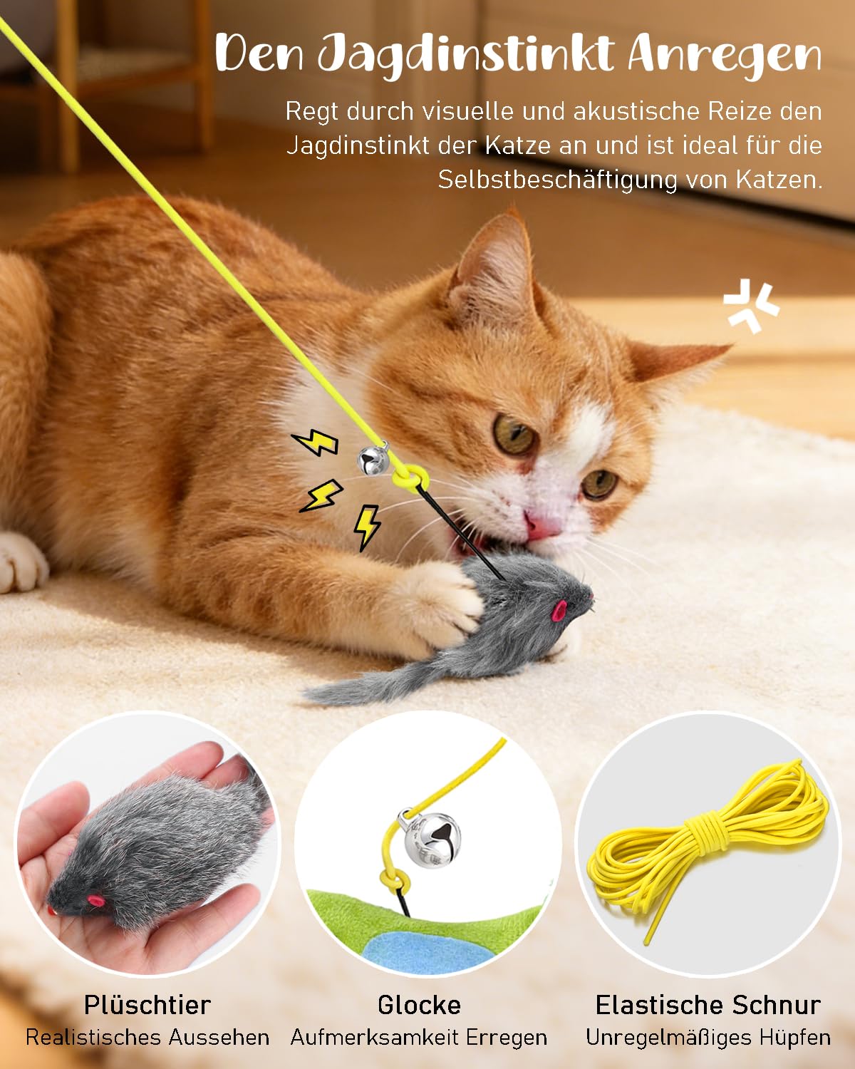Nefeeko Elektrisches Katzenspielzeug, Interaktives Katzenspielzeug | Automatisch Einziehbar, USB Wiederaufladbar, 360° Automatische Bewegung, Hängendes Design, katzenspielzeug Für türrahmen
