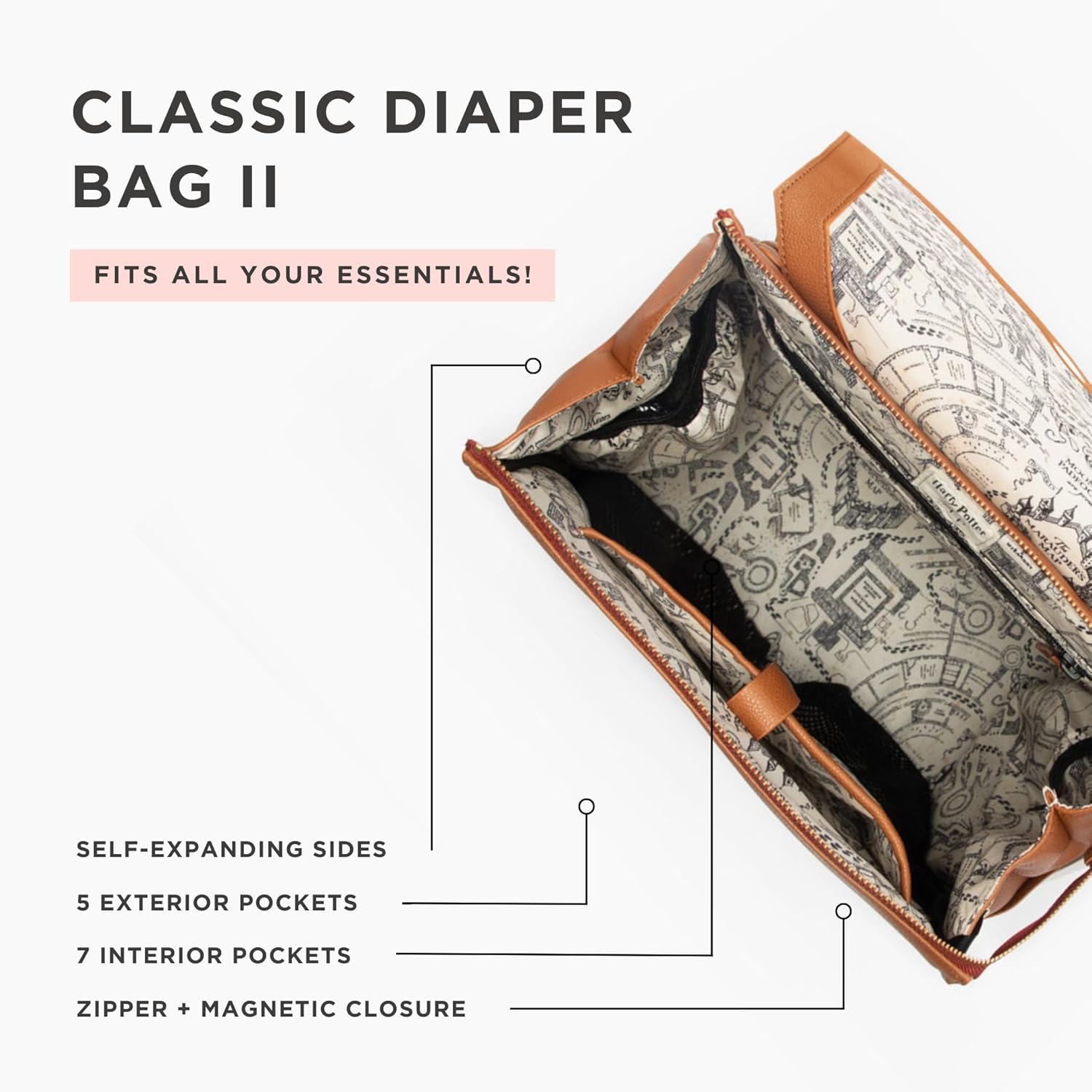 Freshly Picked Classic II Diaper Bag Backpack, Wipeable Vegan Leather With Changing Pad (Harry Potter V2) - Image 5