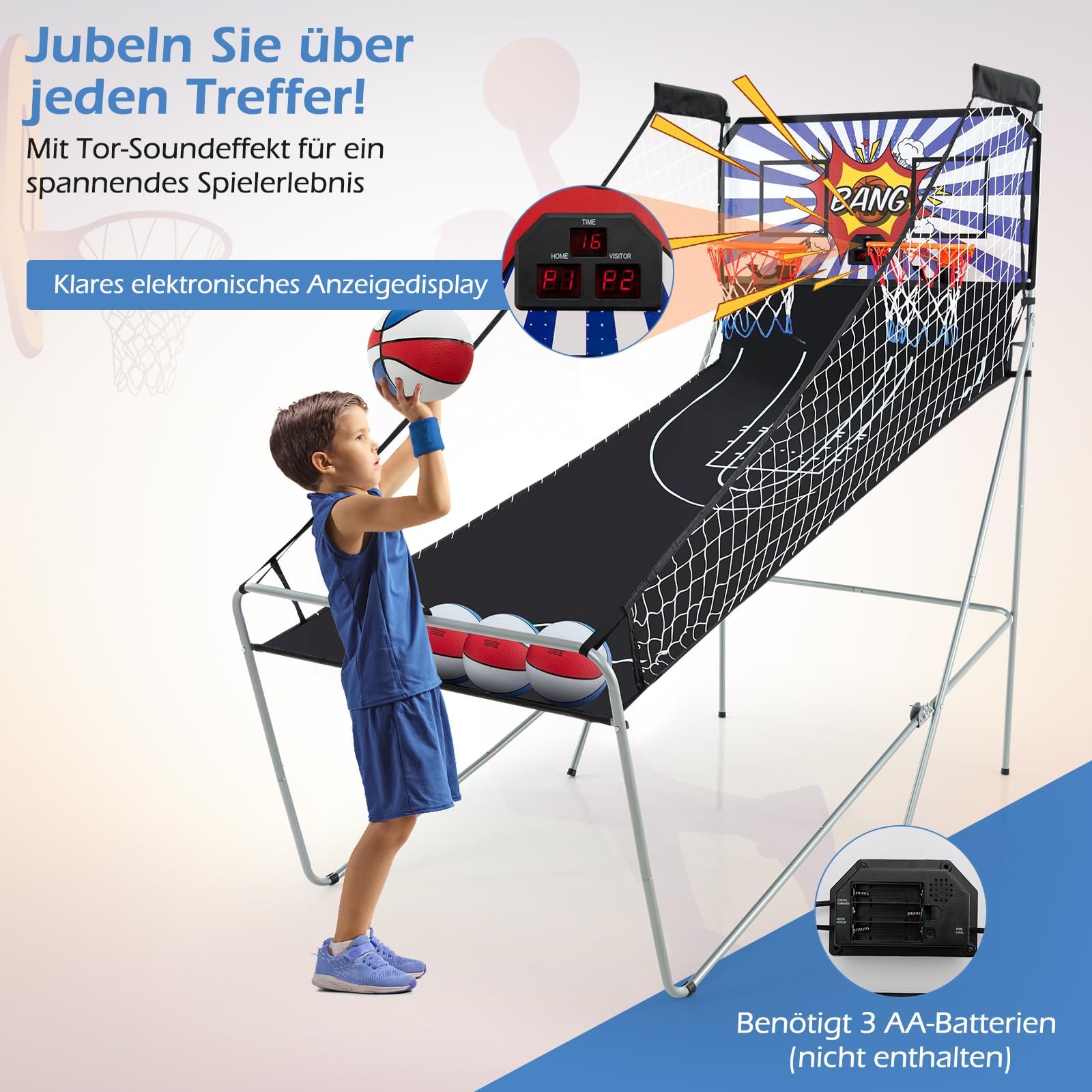 FANTASK Máquina de Tiro eléctrica 8 en 1 con 4 Bolas, 8 Modos de Juego, Bomba de Aire para 2 Jugadores para niños y Adultos
