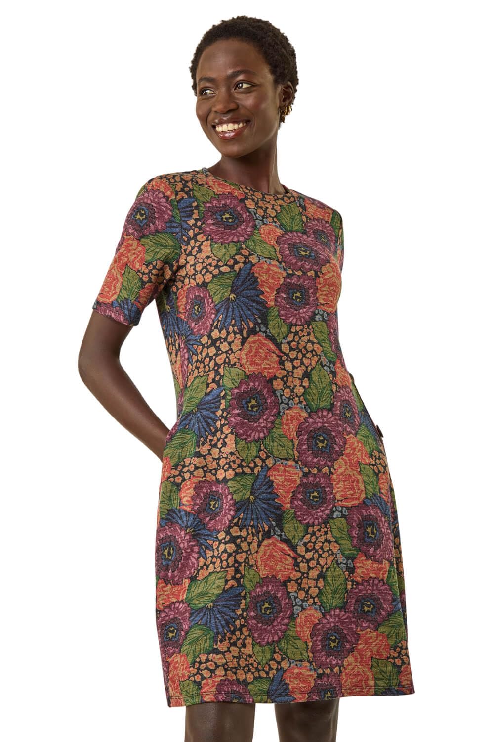 Roman Originals Women's Multi Floral Shift Buttoned Dress For Uk - Everyday Holiday Spring Summer Round Neckline Comfy Soft Evening Vacation Work Party - Size 18