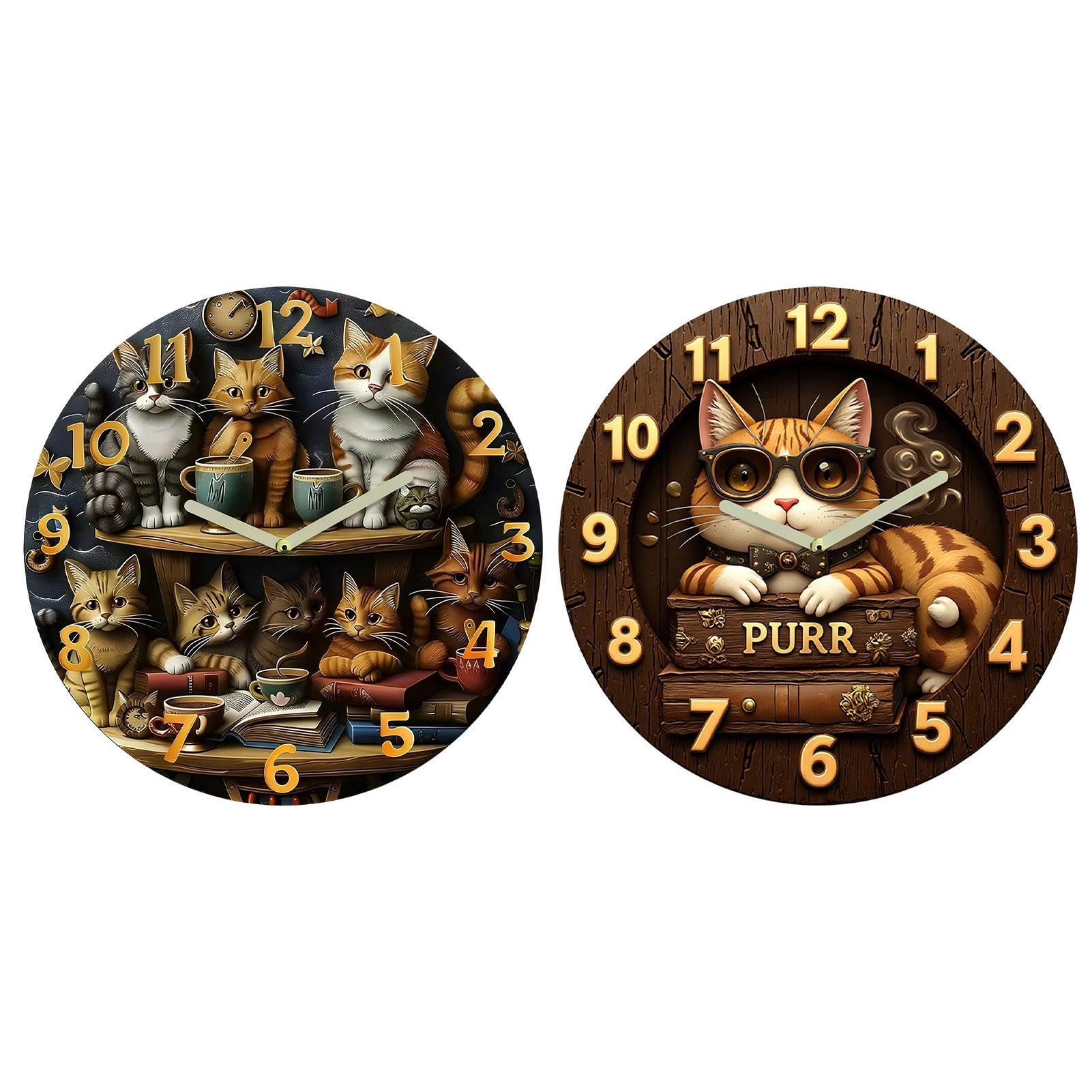 Horloge murale rétro chat sans tic-tac pour retrouver le sommeil