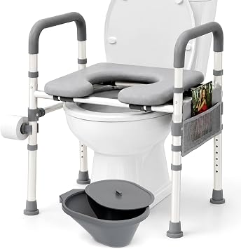 Raised Toilet Seat with Handles Toilet Riser for Seniors Adjustable Height & Width Commode Chair with Bowl 500 lbs Handicap Elevated Seat for Elderly, Pregnant Fits Any Toilet