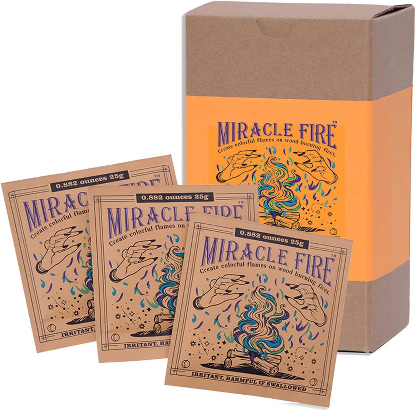 Miracle Magic Fire Pack Rainbow Colored Flames Long Lasting Campfire Flames (28 Packs)