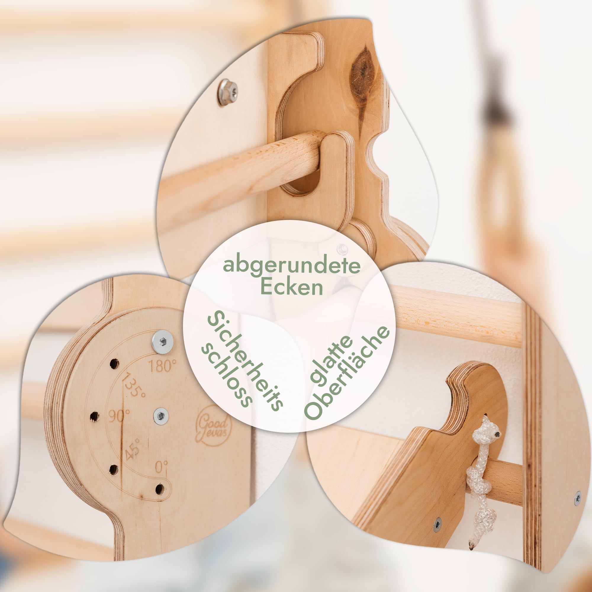 Goodevas 6-in-1 Holz Schwedenwand & Rutschensatz – Vielseitiges Indoor Kletterdreieck Set für Kinder mit Leiter, Rutsche, Monkey Bars – Perfekt für 2 bis 12 Jährige