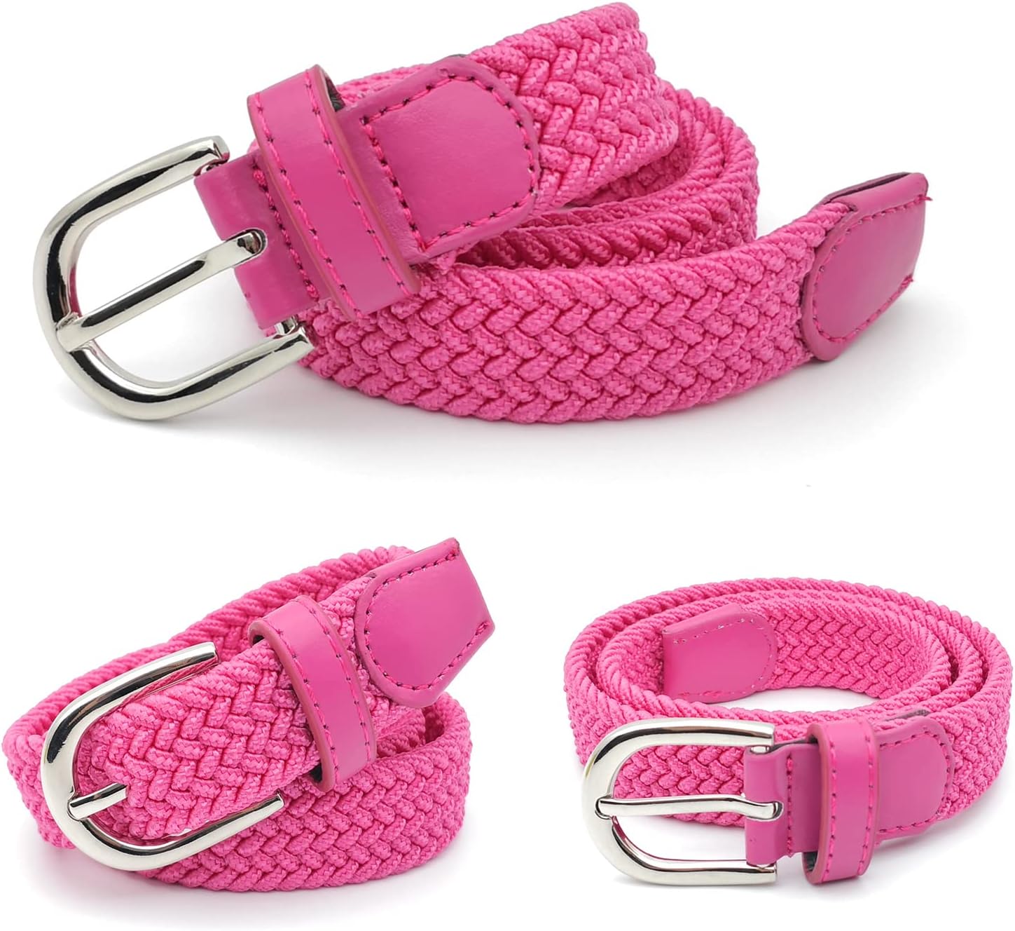 Kids Belts for Boys Girls 2 Pieces Leather and Braided Stretch Elastic with Pin Buckle