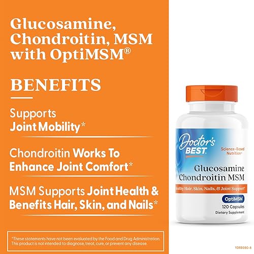 Miniatura 3 de Doctor's BEST Glucosamina condroitina Msm con cápsulas OptiMSM, apoya la estructura saludable de las articulaciones, función y comodidad, sin