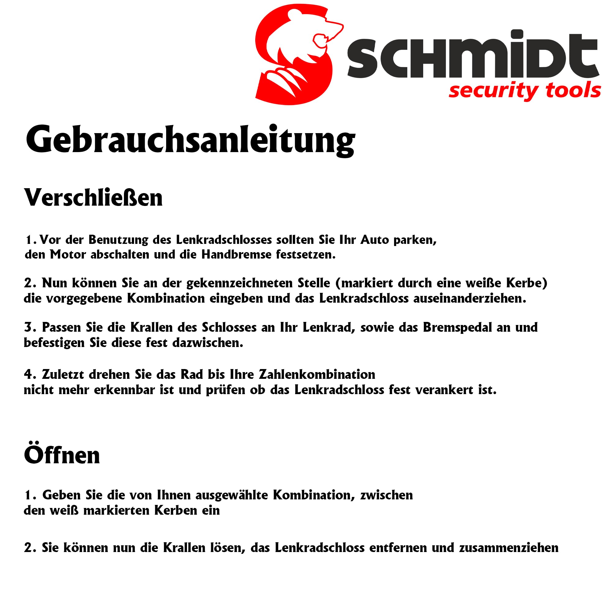 SCHMIDT security tools Blocco del pedale del volante Dispositivo antifurto da 49,5-78 cm Blocco del pedale
