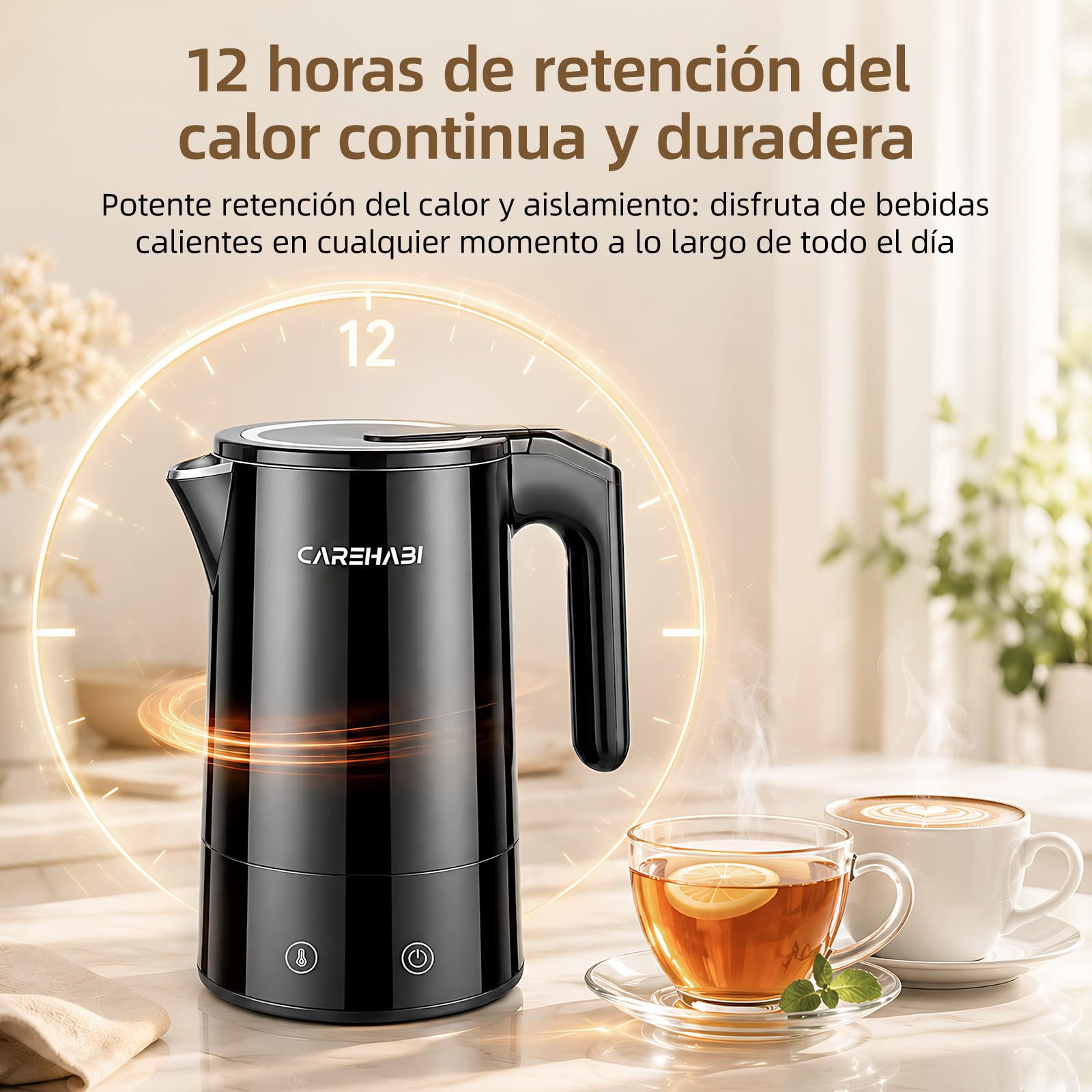 Hervidor de Agua Eléctrico 1.7L 2200W Mantener Caliente 12H Apagado