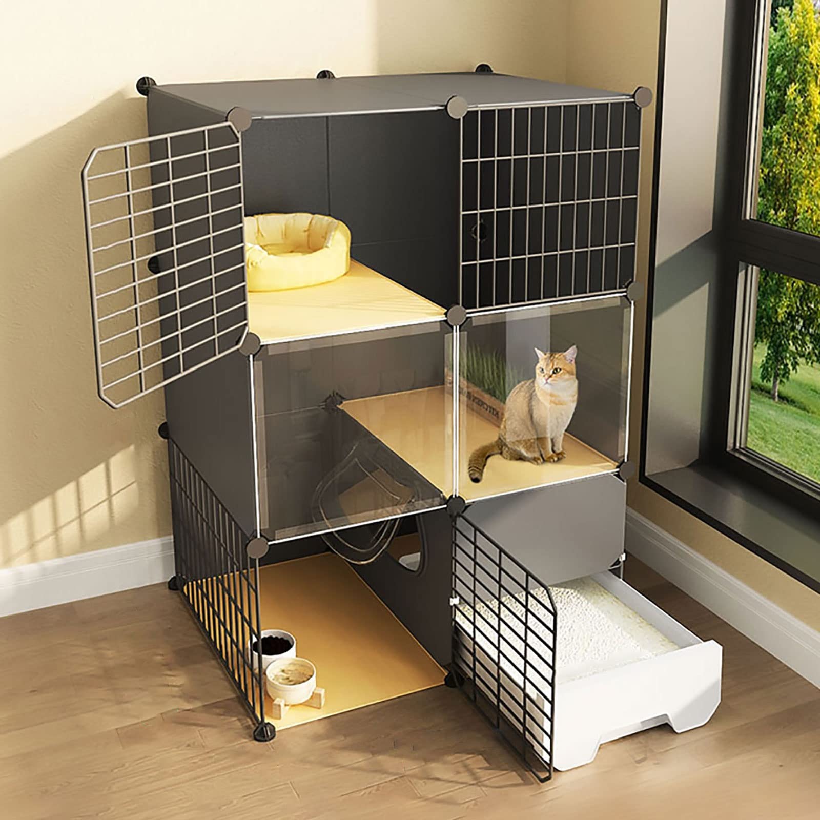 asdchZen Cat Cages Indoor,Cat Cage With Cat Litter Box 2/3 Tier Cat Crate Cat Playpen Small Animal Cage Easy To Clean,Exercise Place Ideal For 1-3 Cat,75X49X109Cm
