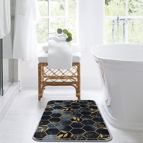 Miniatura 7 de Bayson Tapete de baño de imitación de cachemira de mármol, 17 x 30 pulgadas, alfombras de baño de hojas de mármol doradas, alfombra decorativa para