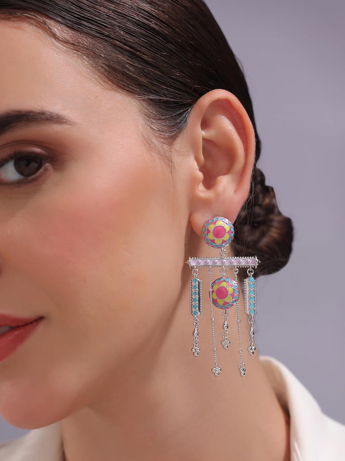 Color Blast Enchanted Sunburst Harmony Brass Dangle Earrings, Inspired by Nubian Villages - Image 2