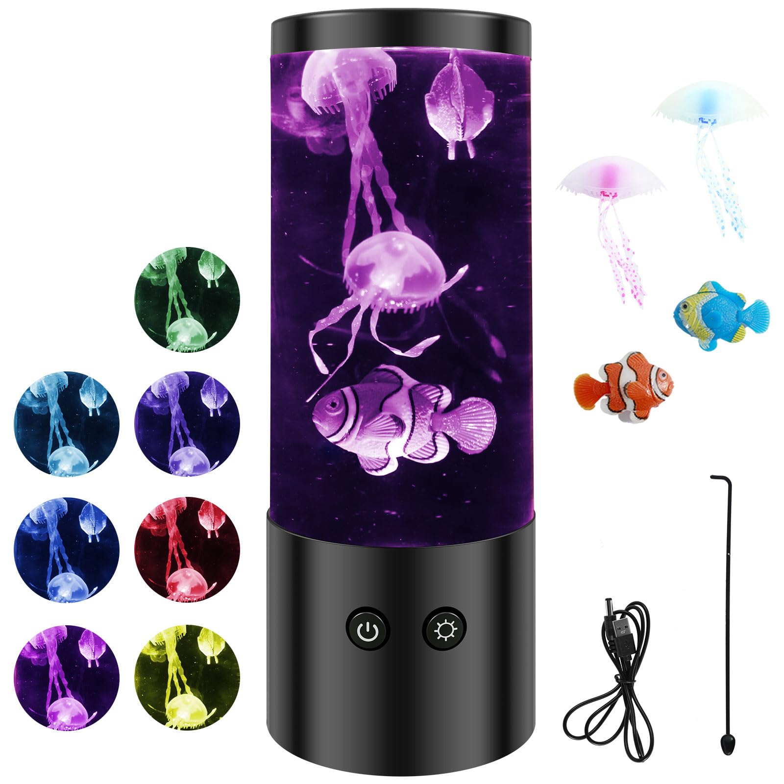 Jellyfish Lamp Jelly Fish Lava Light Lamp Aquarium Sensory Lights with 7 Colour Changing Modes Realistic Jellyfish Tank Mood Light USB/Battery Operated Table Lamps for Home Office Decor (Black II)