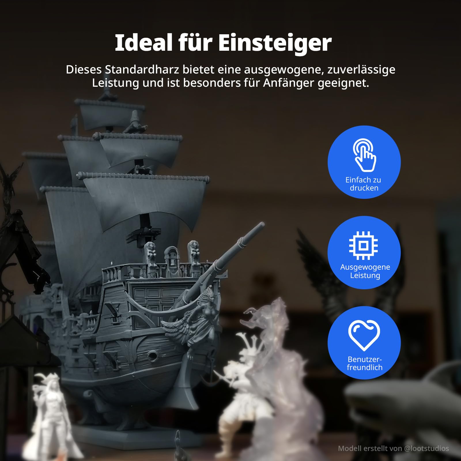 ANYCUBIC 3D Drucker Resin, UV 405nm Standard Rapid Photopolymer Resin, mit Hoher Genauigkeit und Schneller Aushärtung und Hervorragender Fließfähigkeit für den LCD DLP 3D Printer (Grau, 1kg, 4pcs)