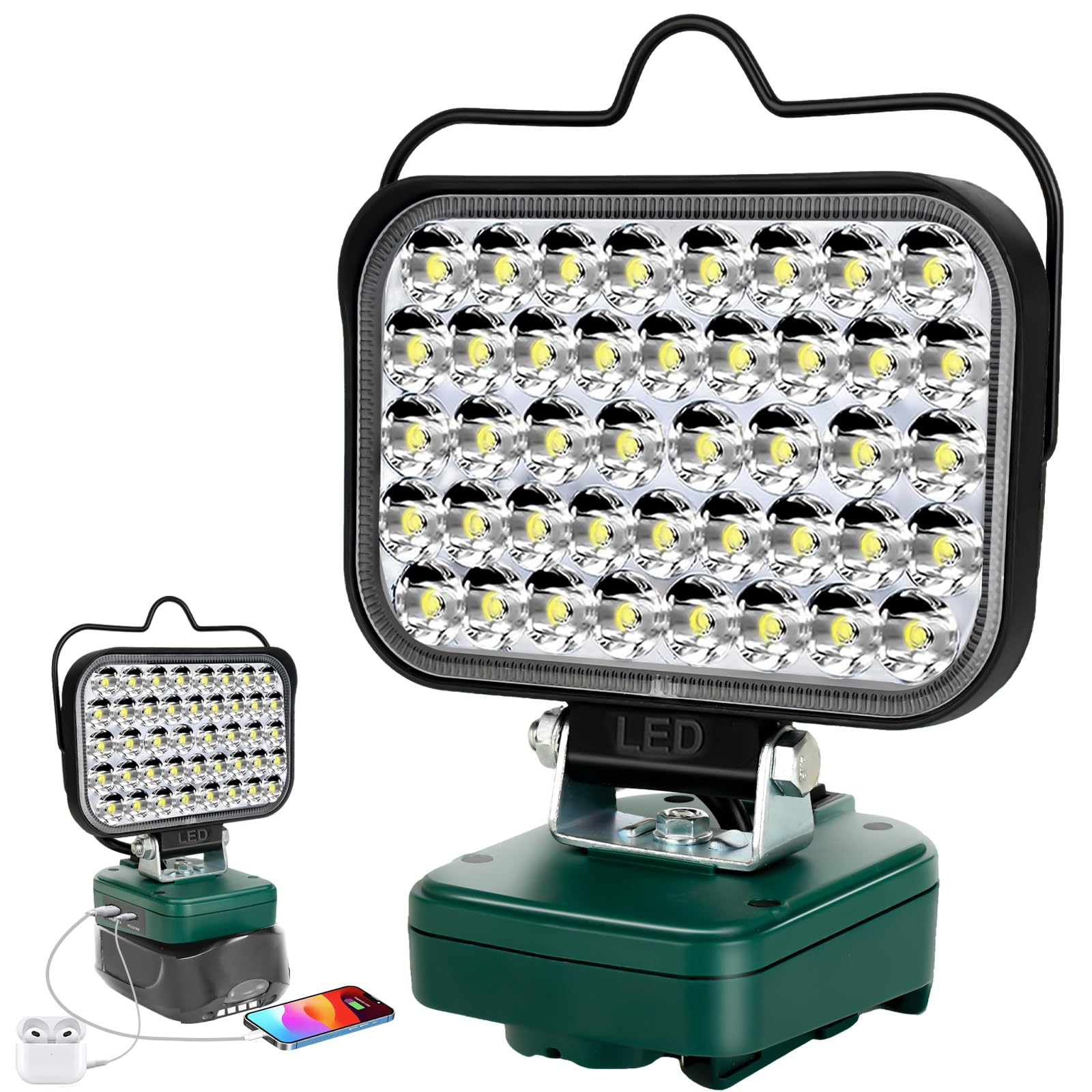 Akku Lampe Für für Bosch Home and Garden 18V PBA Akku, 80W Kabellose Led Arbeitsleuchte, 8000LM Led Strahler Baustellen Lampe,Akku Scheinwerfer mit Typ C und USB-Aufladung（Keine Akku）