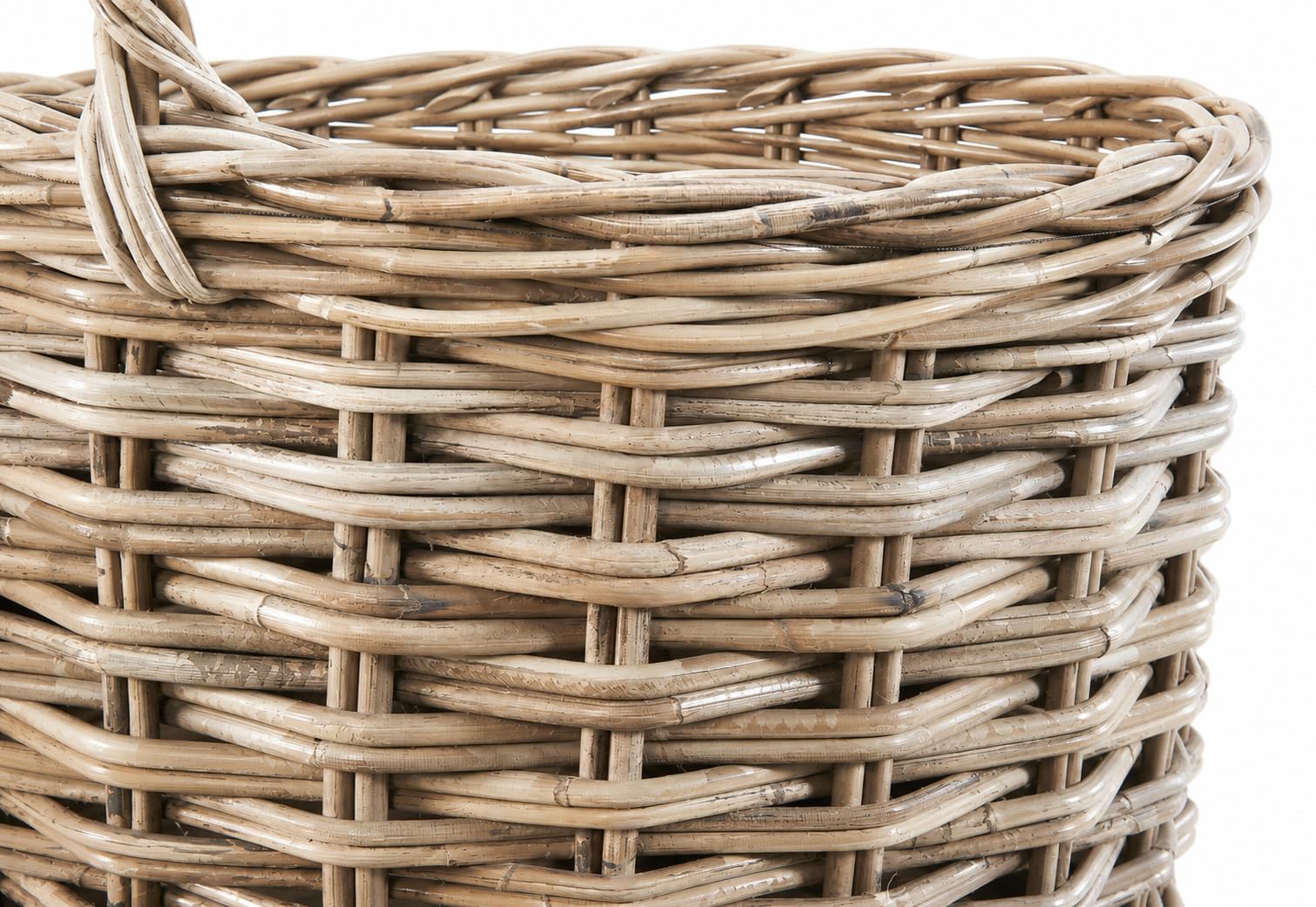 Kobolo Aufbewahrungskorb SELINA Ø 50 cm - Rattankorb grau, rund mit Griffen