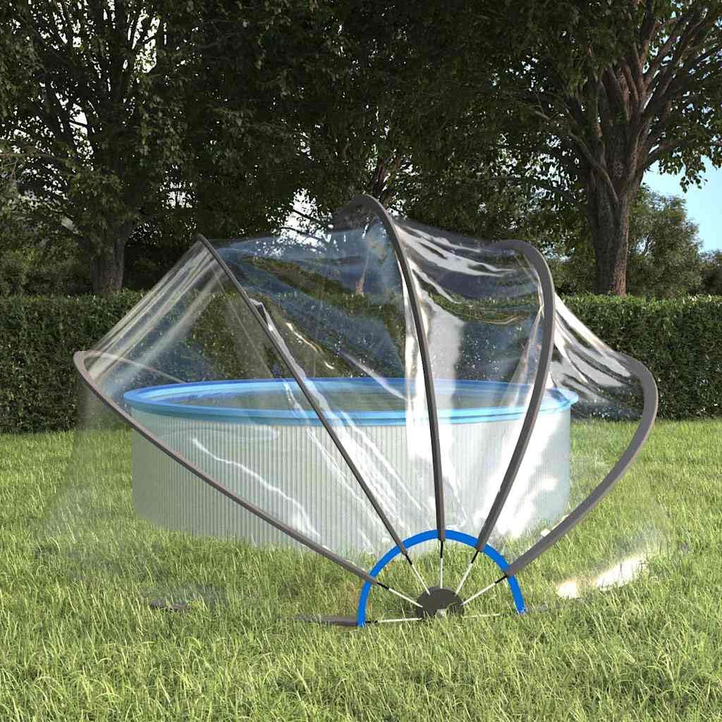 Cupola rotonda trasparente per piscina, 406 x 203 cm, in PVC con protezione solare UPF 30, struttura in fibra di vetro e ritenzione del calore per un riscaldamento più rapido dell'acqua, picchetti