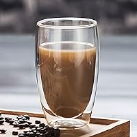 Vista 6 de Juego de 2 Tazas de Café de Vidrio de Doble Pared, 15oz/440ml Tazas de Vidrio Aisladas para Bebidas Calientes, Tazas de Café Grandes y Claras