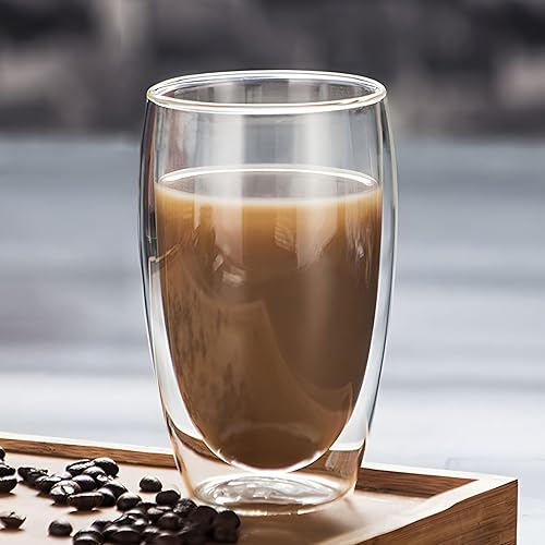 Miniatura 6 de Juego de 2 tazas de café de vidrio de doble pared, tazas de vidrio aisladas de 15 onzas 14.9 fl oz para bebidas calientes, tazas de café