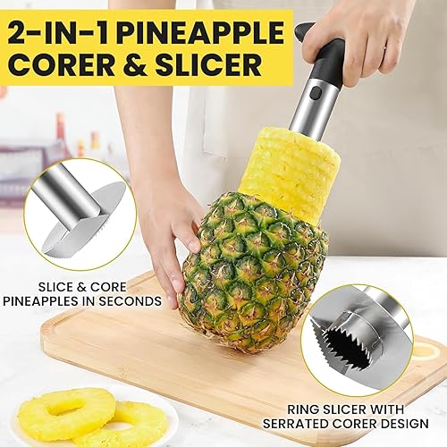 Miniatura 4 de Herramienta de corte y descorazonador de piña, pelador de piña de acero inoxidable, herramienta de extracción de núcleo de piña fácil