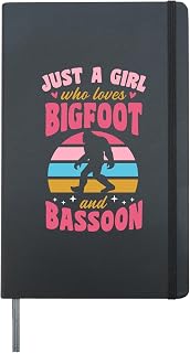 Just A Girl Who Loves Bigfoot And Bassoon Retro 70s Style Hardcover Journal, Black