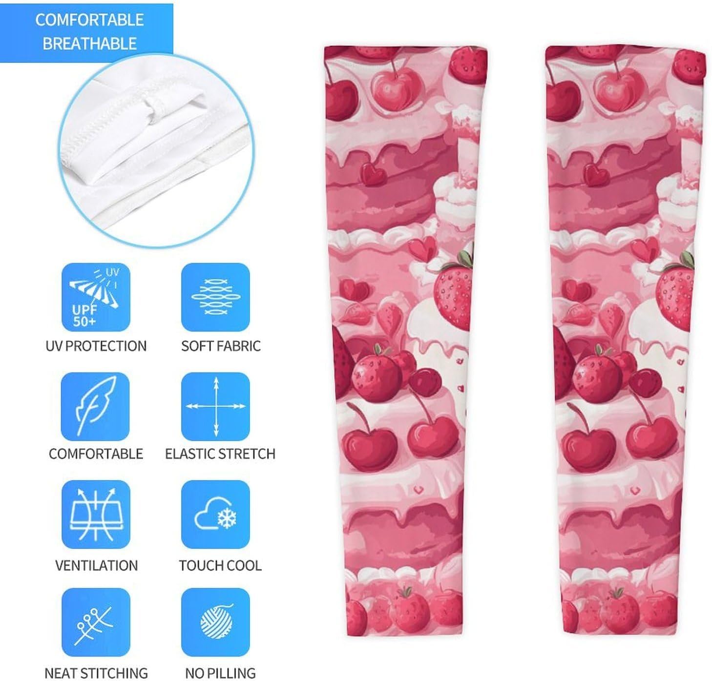 Pinkcakes Strawberry Cake Arm Sleeves Cooling Sun Protection Sports Compression for Golf Basketball