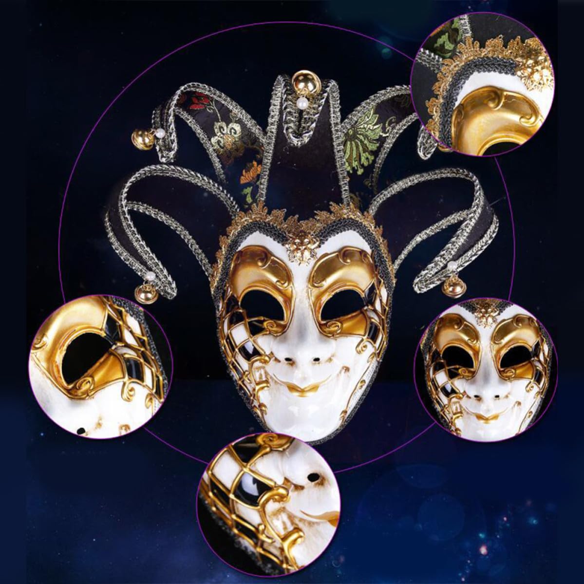 Máscara de Fiesta Veneciana Vintage para Carnaval y Mascarada, Material Plástico y Tela, Diseño de Rostro Completo, sin Olor Deformación para Actuaciones