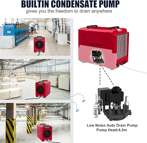 Miniatura 5 de MOUNTO 150Pints LGR - Deshumidificador industrial con bomba y manguera de drenaje, deshumidificador portátil con ruedas para el hogar, sótanos,