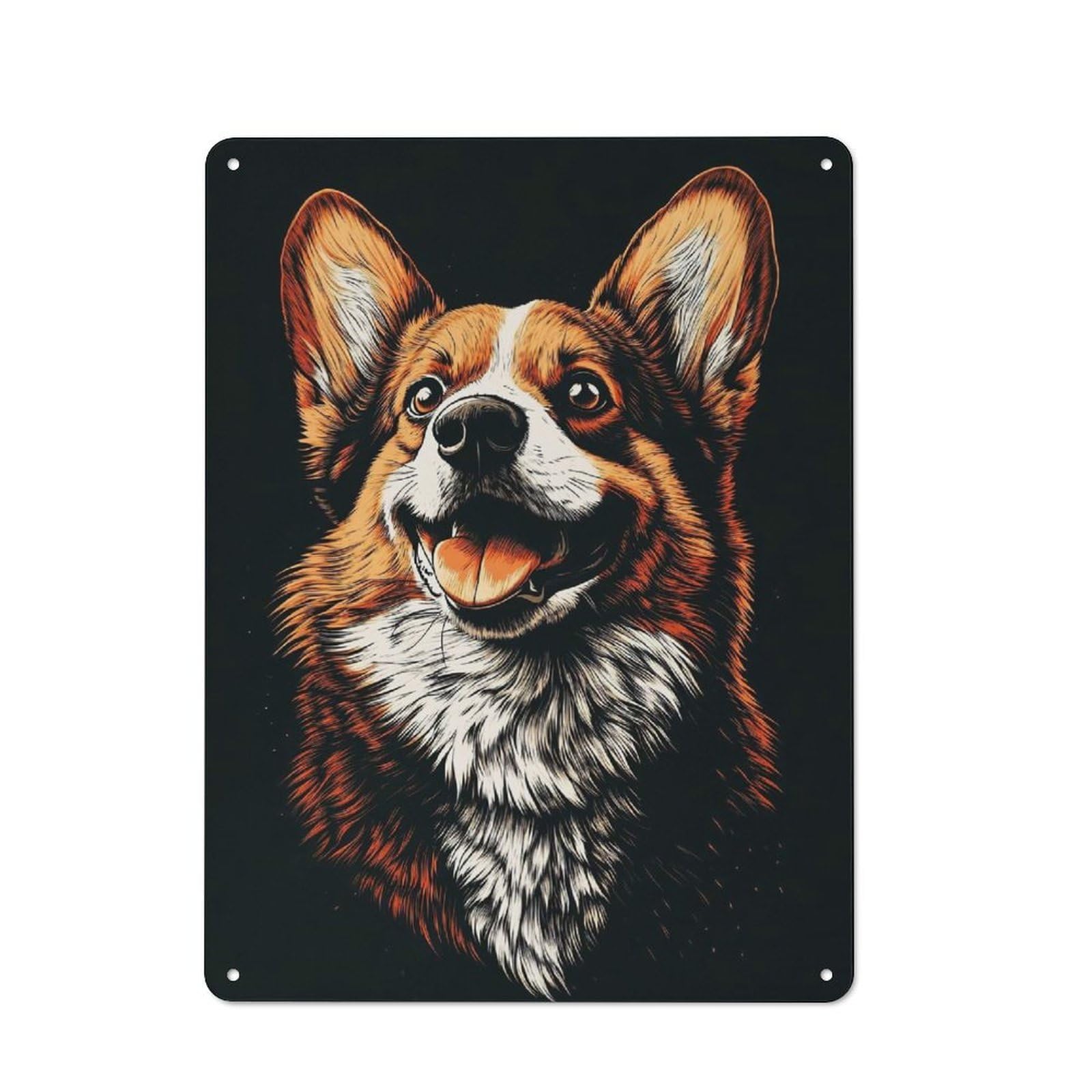 Junmoney Style-11 Bistro Style Bistro Metal Sign 40X30cm Featuring Happy Corgi Dog Portrait, Shop Wall Decor For Takeaway, Bar, Kitchen Or Counter Area