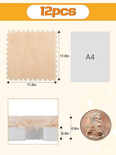 Miniatura 2 de 12 tapetes de espuma de felpa gruesa que se entrelazan, azulejos de espuma entrelazados con bordes para niños, alfombra cuadrada suave
