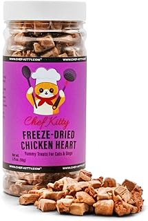 Chef Kitty Freeze Dried Chicken Hearts for Cats - Made From 100% Raw Chicken Heart our Freeze Dried Cat Treats Use Only 1 Ingredient - We Make our Freeze Dried Treats in the USA - Chicken Heart 1.75oz