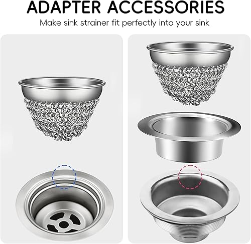 Miniatura 2 de Colador de fregadero de cocina con adaptador, malla de malla de inserción flexible, colador de fregadero de acero inoxidable 304, colador de