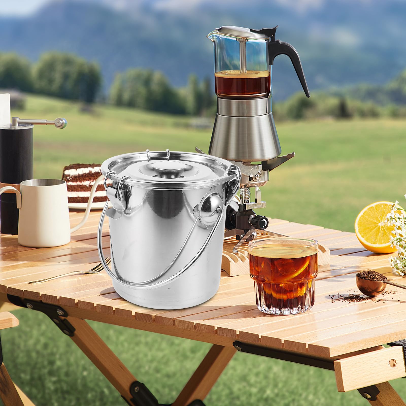 HOMSFOU Edelstahl Eimer Mit Deckel Luftdichter Kanister FüR Kaffee Aufbewahrung Und Wasser AufbewahrungsbehäLter Kompakt FüR KüChe Und Outdoor