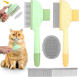 YnewL Pack of 2 Dog Cat Brush, Fur Flash Brush Cat with Comb and Massage Brush, Cat Fur Brush for Removing Tangles and Loose Hair for Long and Short Fur (Yellow, Green) product image