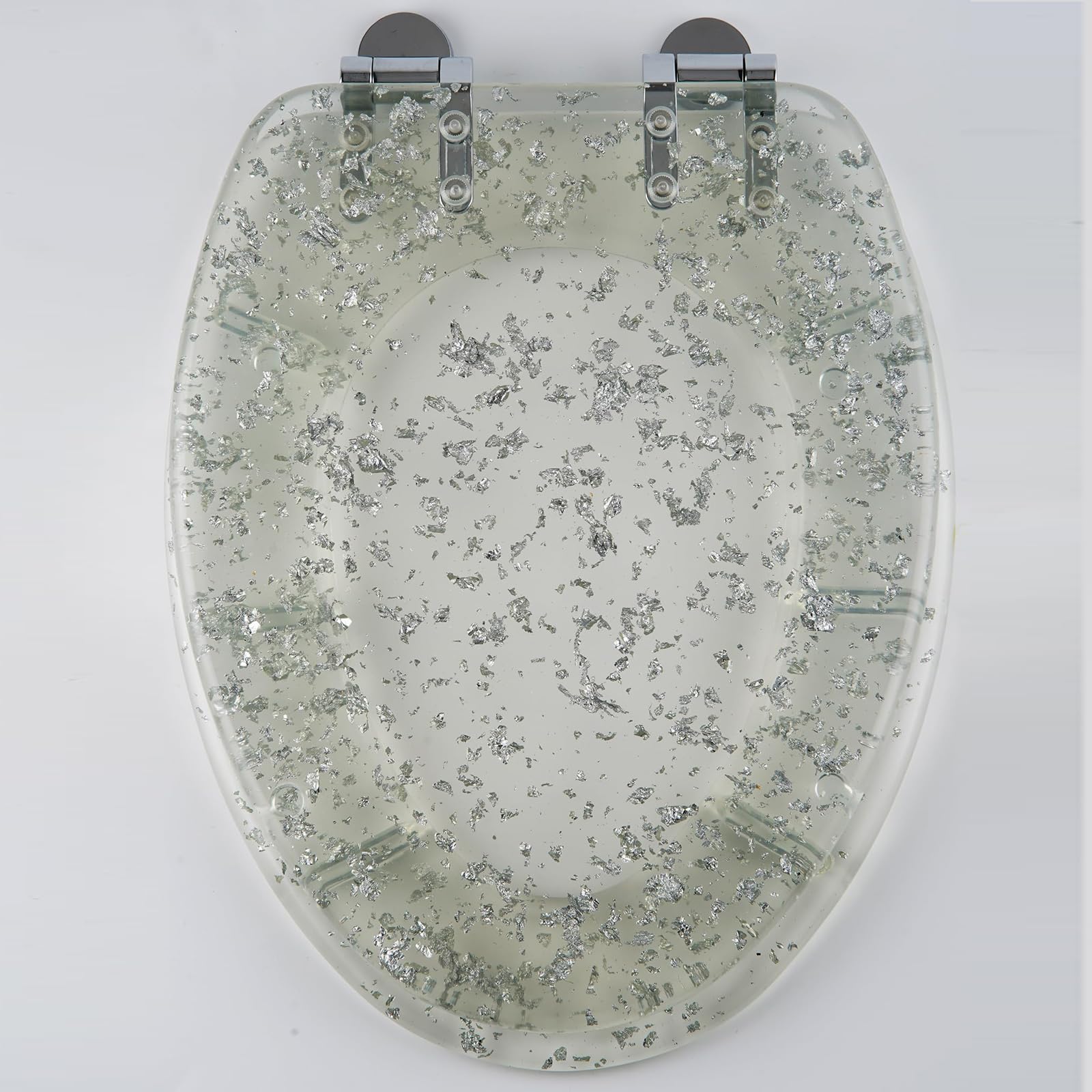 Elongated Glitter Resin Toilet seat 17.3 - Soft Close Quick Release 360 Adjustable Hinges Clear Silver foil, Resin, Soft, Close, Elongated, Toilet, Glitter, Quick, seat