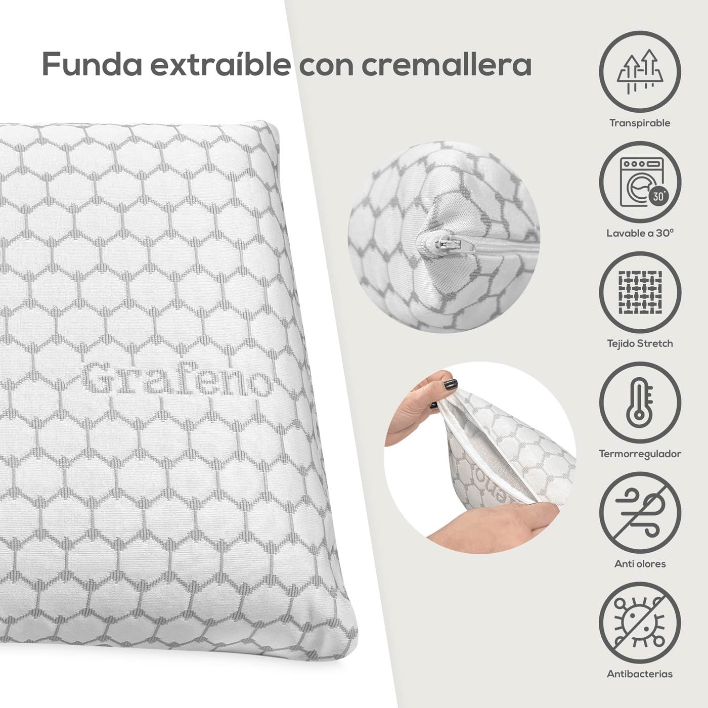 DUÉRMETE ONLINE - Almohada Viscoelástica Carbono Plus | Máximo Confort y Excelente Adaptabilidad con Propiedades Antiestrés | 2 Unidades de 80 x 40 cm