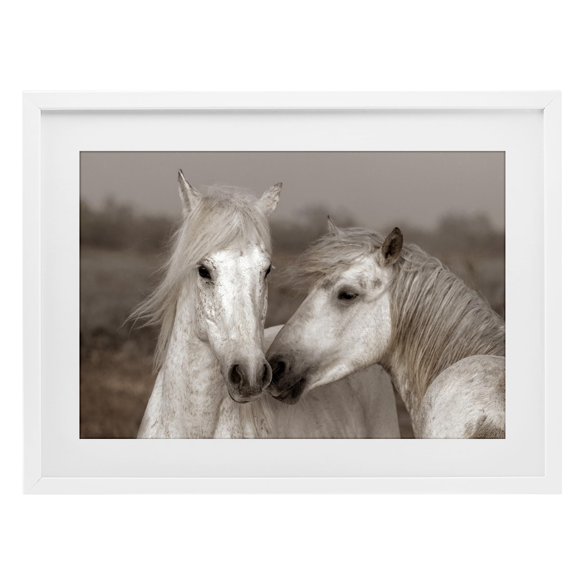 Stupell Industries Coastal White (Textured) 'Gentle Companionship Horses'| Framed Print Under Glass