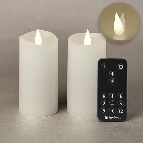 Softflame Juego de 2 velas sin llama, 2.25 x 4.2 pulgadas, color blanco, velas de pilar de llama mĂłvil parpadeante, incluye control remoto, cera Softflame Juego de 2 velas sin llama, 2.25 x 4.2 pulgadas, color blanco, velas de pilar de llama mĂłvil parpadeante, incluye control remoto, cera