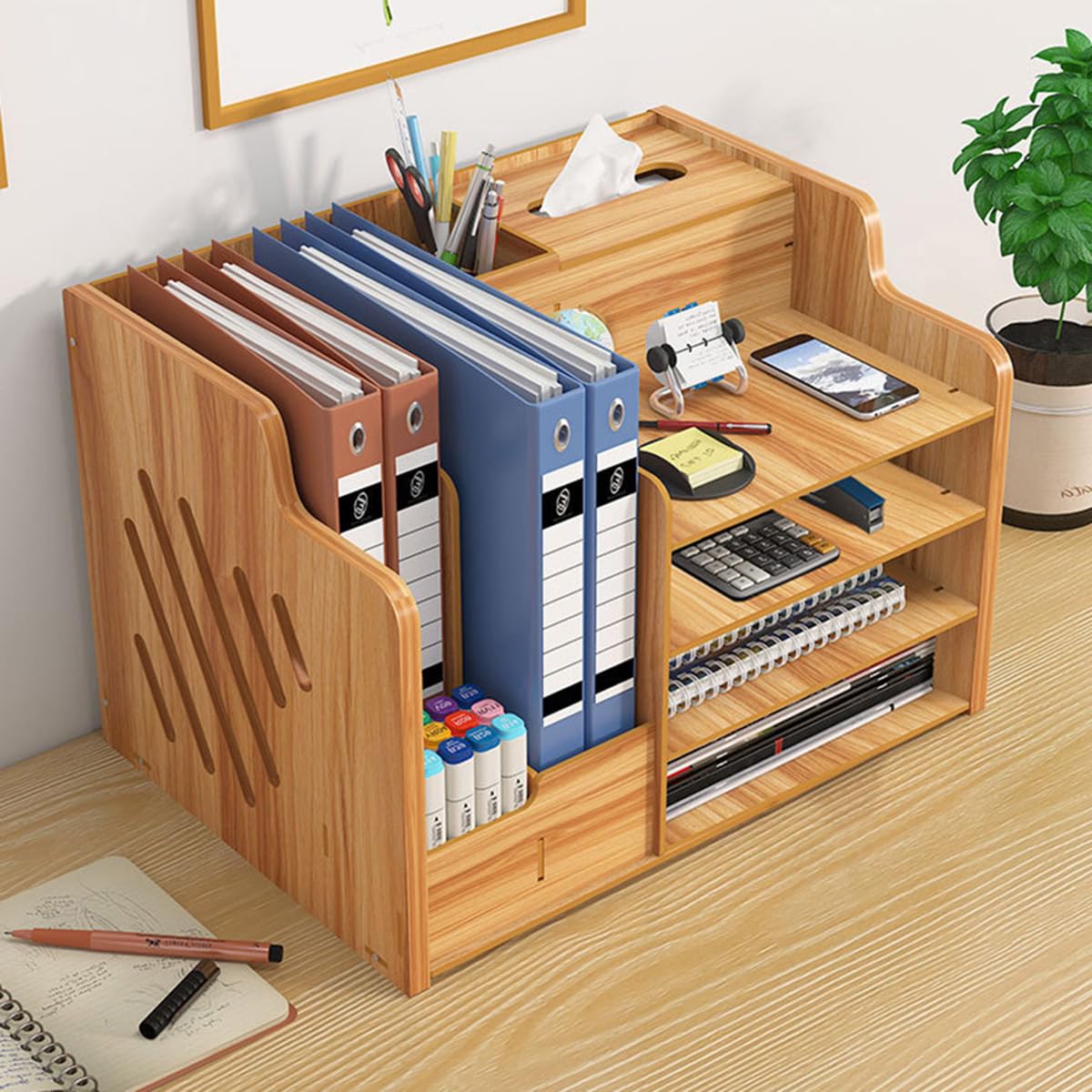 CHZIMADE Wooden Desktop Organiser with Drawer File Holder Document Rack