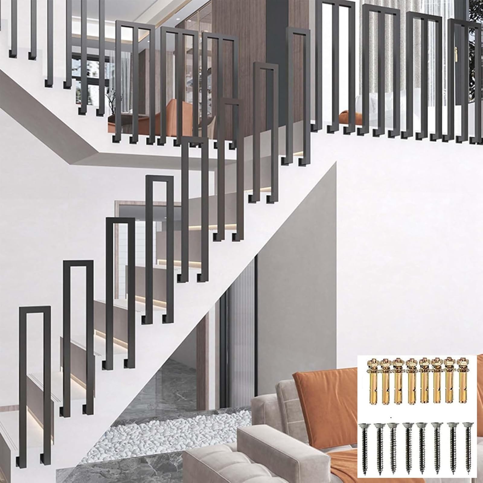 Zyntho Black U-Shaped Side Mount Staircase Handrail, Stair Railing Outdoor, 1.1/1.4/1.6/2.1/2.4/2.7/2.9/3.1/3.3Ft Safety Non-Slip Baluster, For Indoor Stair Railing And Outdoor Steps(50Cm/1.6Ft)