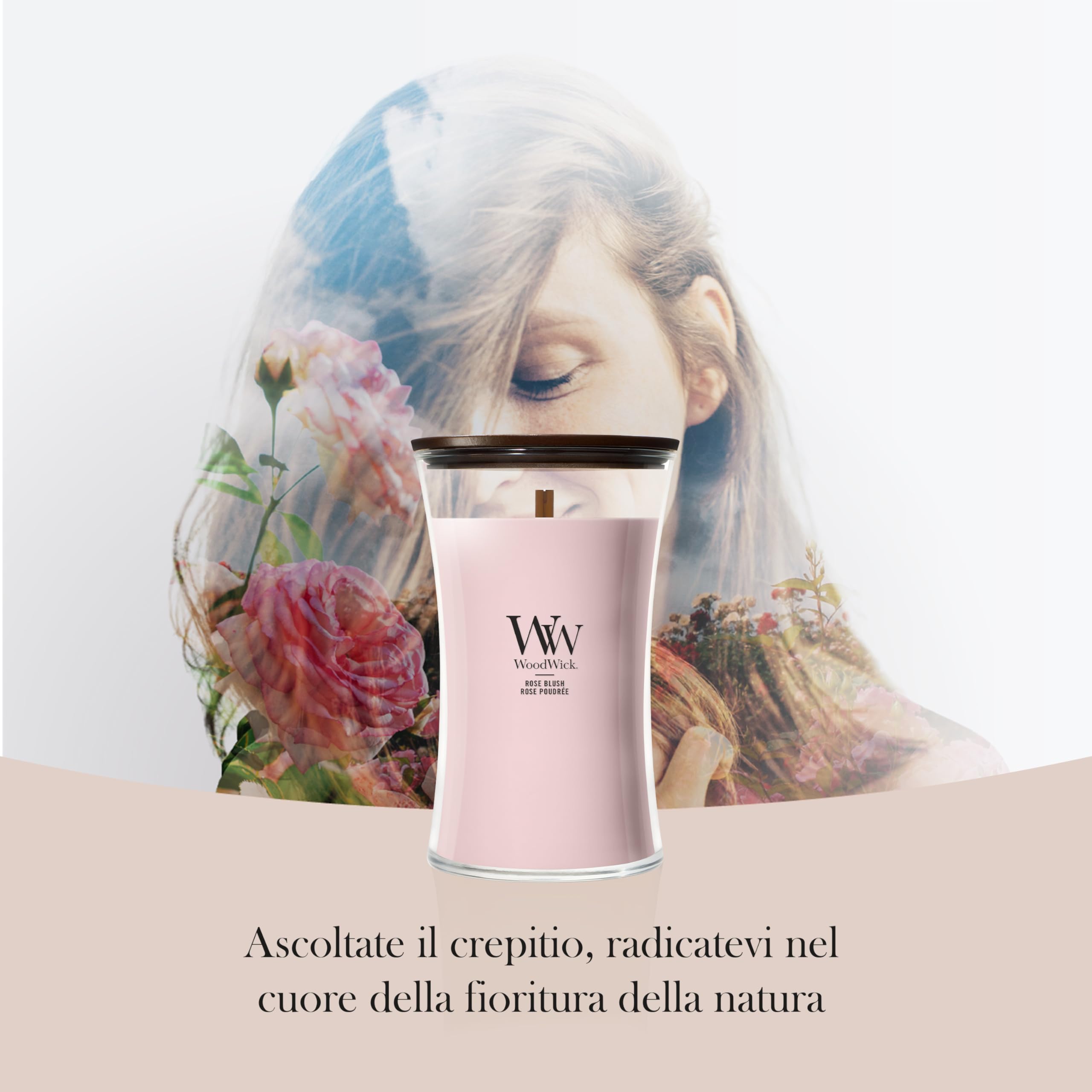 WoodWick Candela profumata | Candela a clessidra grande | Rose Blush | Regali perfetti per donne