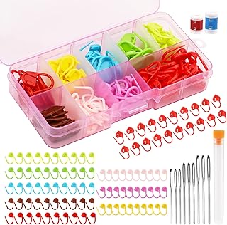 112Pcs Knitting Markers Stitch Locking Clips, Crochet Pins Crochet Markers, Stitch Markers for Crocheting, Stitch Marker Crochet Clips with Big Eye Blunt Sewing Needles and Needle Bottle