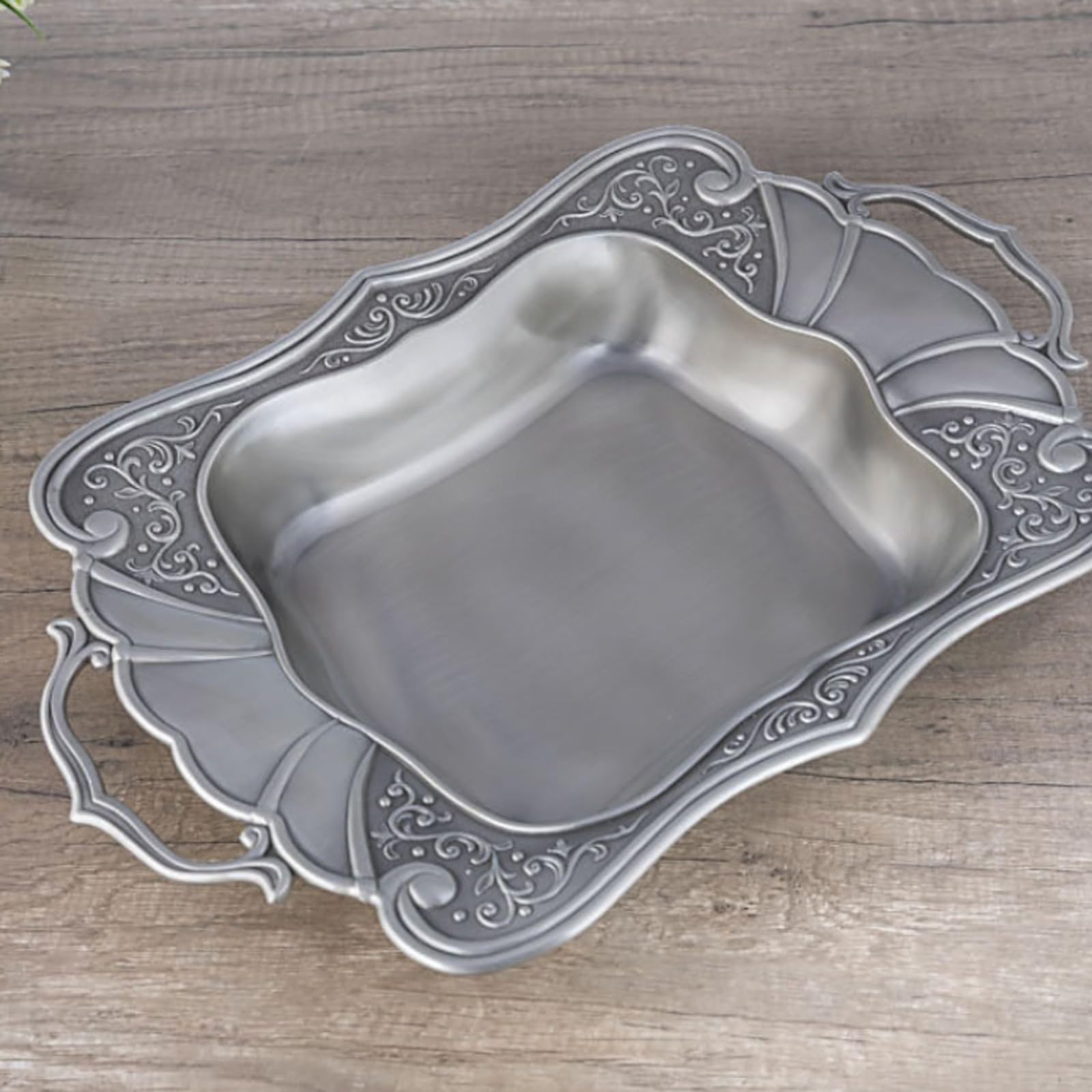 Gralara Bandeja Servir Multiusos Bordes Ondulados Altos, Diseño Floral Grabado, para Comedor, Salón