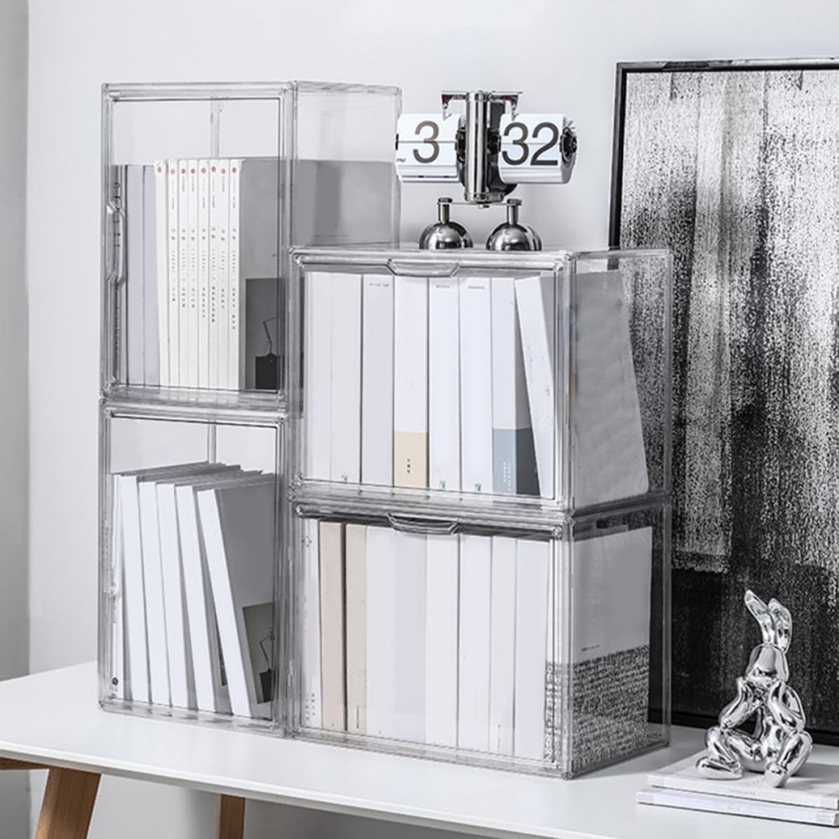 EXCEART Organizer per Libri Trasparente Antipolvere, Contenitore per Conservare Libri Impilabile Verticalmente, per Studenti e Libri di Testo, per Camera da
